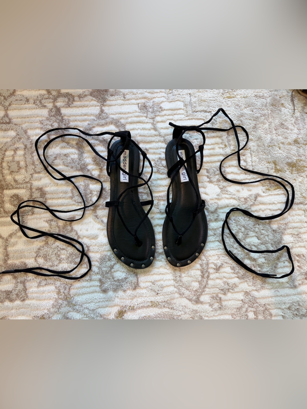 Madden Girl Black Lace-Up Studded Flat Sandals